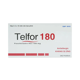 Thuốc Telfor 180mg điều trị viêm mũi dị ứng, mề đay (2 vỉ x 10 viên)
