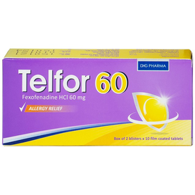 Thuốc Telfor 60mg điều trị viêm mũi dị ứng, mày đay (2 vỉ x 10 viên)