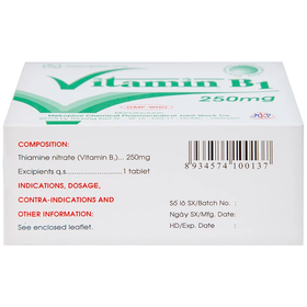 Thuốc Vitamin B1 250mg Mekophar điều trị tình trạng thiếu vitamin B1 (10 vỉ x 10 viên)