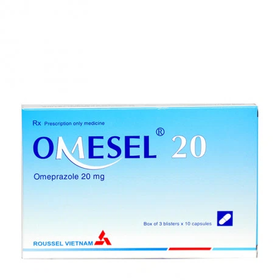 Thuốc Omesel 20mg Roussel điều trị loét dạ dày, ợ chua (3 vỉ x 10 viên)