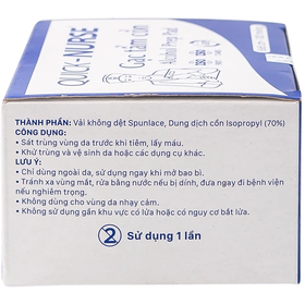 Gạc tẩm cồn Quick - Nurse hỗ trợ sát trùng, khử trùng và vệ sinh (6x3cm - 100 miếng)