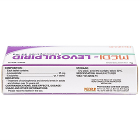 Thuốc Medi-Levosulpirid 25mg Medisun điều trị tâm thần phân liệt (3 vỉ x 10 viên)