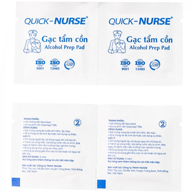 Gạc tẩm cồn Quick - Nurse hỗ trợ sát trùng, khử trùng và vệ sinh (6x3cm - 100 miếng)