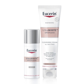 Bộ sản phẩm Eucerin Whitening UltraWhite+ Spotless Night và Sữa rửa mặt Eucerin Ultra White+ Spotless Cleansing Foam giúp giảm đốm nâu, thâm nám và phục hồi da ban đêm (1 combo)