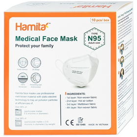 Khẩu trang y tế Hamita N95 ngăn ngừa giọt bắn, khói bụi, kháng khuẩn (10 cái)