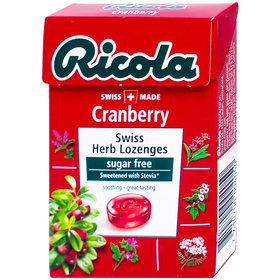 Kẹo ngậm không đường Ricola Cranberry hỗ trợ thông cổ, mát họng, giảm ho (40g)
