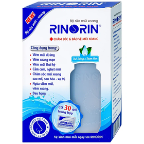 Bộ rửa mũi xoang Rinorin hỗ trợ chăm sóc mũi xoang (1 bình + 30 gói)