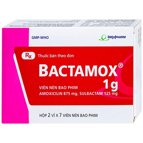 Thuốc Bactamox 1g hỗ trợ điều trị nhiễm khuẩn tai mũi họng (2 vỉ x 7 viên)