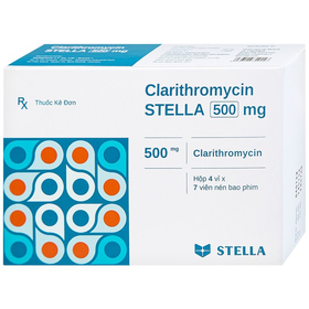 Thuốc Clarithromycin Stella 500mg điều trị bệnh nhiễm trùng do vi khuẩn (28 viên)
