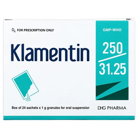 Thuốc Klamentin 250/31.25 DHG điều trị nhiễm khuẩn đường hô hấp (1g x 24 gói)