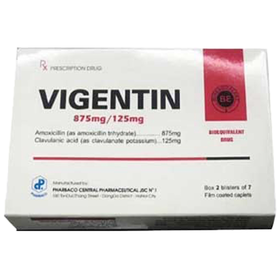 Thuốc Vigentin 875mg/125mg điều trị nhiễm khuẩn nặng đường hô hấp (2 vỉ x 7 viên)
