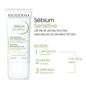Kem dưỡng Bioderma Sebium Sensitive làm dịu da, cấp ẩm và giảm mụn cho da nhạy cảm (Chai 30Ml)