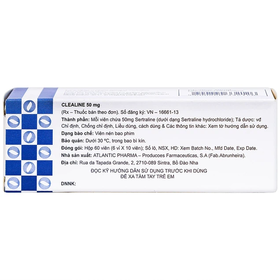 Thuốc Clealine 50mg Atlantic điều trị bệnh trầm cảm (6 vỉ x 10 viên)