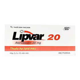 Thuốc Lipvar 20mg điều trị rối loạn lipid máu (3 vỉ x 10 viên)