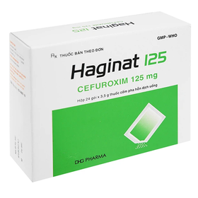 Thuốc Cốm pha hỗn dịch uống Haginat 125 trị nhiễm khuẩn do vi khuẩn nhạy cảm (24 gói x 3.5g)