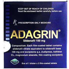 Thuốc Adagrin 100mg ICA hỗ trợ điều trị rối loạn cương dương (1 vỉ x 3 viên)
