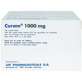 Thuốc Curam 1000mg Sandoz Điều Trị Nhiễm Khuẩn (Hộp 10 Vỉ X 8 Viên)