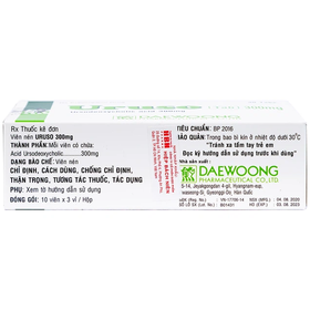 Thuốc Uruso 300mg Daewoong điều trị sỏi mật giàu cholesterol (3 vỉ x 10 viên)
