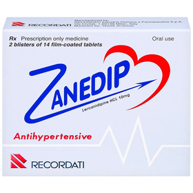 Thuốc Zanedip 10mg điều trị tăng huyết áp vô căn (2 vỉ x 14 viên)