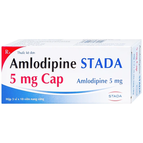 Thuốc Amlodipine Stada 5mg Cap điều trị tăng huyết áp, đau thắt ngực (3 vỉ x 10 viên)