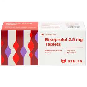 Thuốc Bisoprolol 2.5mg Stella hỗ trợ điều trị tăng huyết áp, đau thắt ngực mạn tính ổn định (Hộp 3 vỉ x 10 viên)