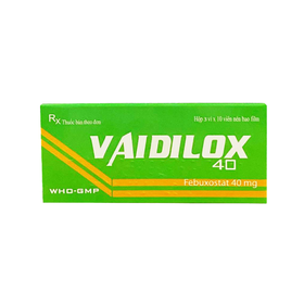 Thuốc Vaidilox 40 mg hỗ trợ điều trị gout, tăng acid uric huyết (Hộp 3 vỉ x 10 viên)