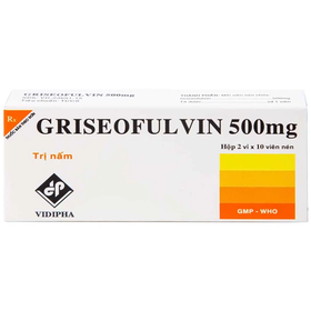 Thuốc Griseofulvin 500mg Vidipha điều trị các bệnh nấm da, tóc, lông, móng tay, móng chân (2 vỉ x 10 viên)