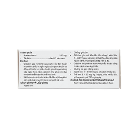 Thuốc Acetazolamid 250mg điều trị glôcôm và động kinh nhẹ (10 vỉ x 10 viên)