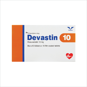 Thuốc Devastin 10 điều trị tăng cholesterol máu nguyên phát, rối loạn lipid máu hỗn hợp (3 vỉ x 10 viên)