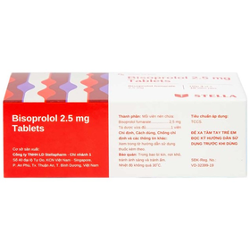 Thuốc Bisoprolol 2.5mg Stella hỗ trợ điều trị tăng huyết áp, đau thắt ngực mạn tính ổn định (Hộp 3 vỉ x 10 viên)