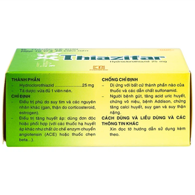 Thuốc Thiazifar 25mg điều trị suy tim, tăng huyết áp (10 vỉ x 10 viên)