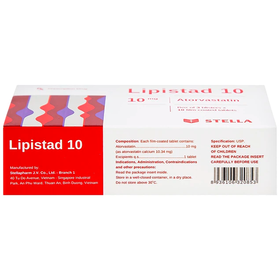 Viên nén Lipistad 10mg hỗ trợ điều trị tăng cholesterol máu (Hộp 10 viên)