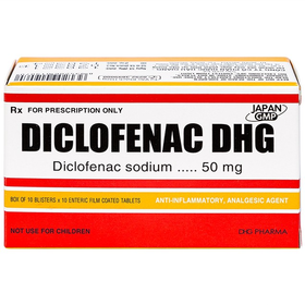 Thuốc Diclofenac DHG điều trị viêm, đau trong rối loạn cơ xương khớp (10 vỉ x 10 viên)