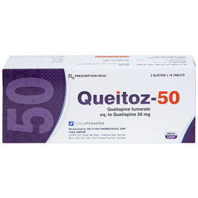 Thuốc Queitoz-50 Davipharm điều trị tâm thần phân liệt, rối loạn lưỡng cực (3 vỉ x 10 viên)
