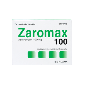 Bột pha hỗn dịch uống Zaromax 100 DHG Pharma điều trị viêm phế quản, viêm phổi (24 gói)