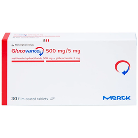 Thuốc Glucovance 500mg/5mg Merck điều trị tiểu đường tuýp 2 (2 vỉ x 15 viên)