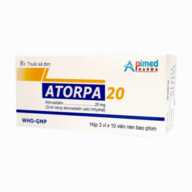 Thuốc Atorpa 20mg trị rối loạn mỡ máu (3 vỉ x 10 viên)