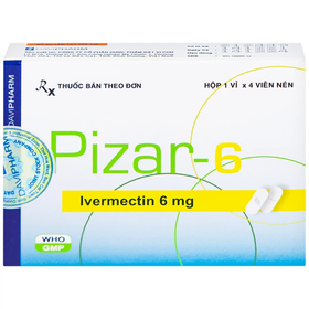 Viên nén Pizar-6 điều trị các bệnh nhiễm giun lươn, giun chỉ (1 vỉ x 4 viên)