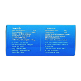 Viên nén Medlon 4 chống viêm, giảm miễn dịch trong viêm khớp, lupus ban đỏ (10 vỉ x 10 viên)