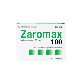 Bột pha hỗn dịch uống Zaromax 100 DHG Pharma điều trị viêm phế quản, viêm phổi (24 gói)