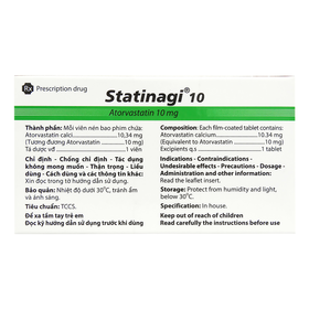 Thuốc Statinagi 10 trị rối loạn mỡ máu (6 vỉ x 10 viên)