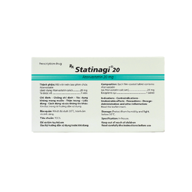 Thuốc Statinagi 20 Agimexpharm điều trị tăng cholesterol máu (3 vỉ x 10 viên)