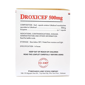 Thuốc Droxicef 500mg điều trị nhiễm khuẩn đường tiểu, da, viêm họng (10 vỉ x 10 viên)