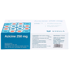 Thuốc cốm Azicine 250mg Stella Điều Trị Nhiễm Khuẩn (Hộp 6 gói x 1g)