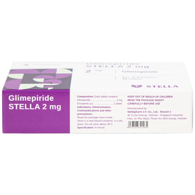 Thuốc Glimepiride Stella 2mg điều trị đái tháo đường tuýp 2 (3 vỉ x 10 viên)