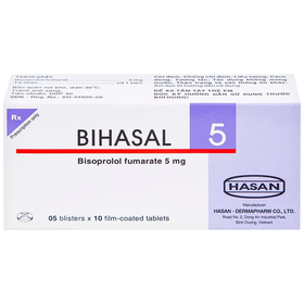 Thuốc Bihasal 5mg Hasan điều trị tăng huyết áp, đau thắt ngực, suy tim mạn tính ổn định (5 vỉ x 10 viên)
