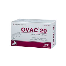 Thuốc Ovac 20mg Pharimexco điều trị và dự phòng tái phát loét dạ dày, tá tràng (10 vỉ x 10 viên)