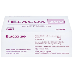 Thuốc Elacox 200 điều trị triệu chứng thoái hoá khớp, viêm khớp dạng thấp cấp hay mạn tính (10 vỉ x 10 viên)