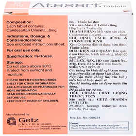 Thuốc Atasart  8mg hỗ trợ điều trị tăng huyết áp (Hộp 14 viên)