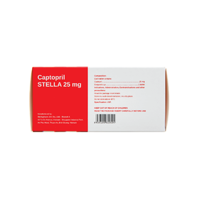 Thuốc Captopril Stella 25mg trị tăng huyết áp, suy tim (10 vỉ x 10 viên)